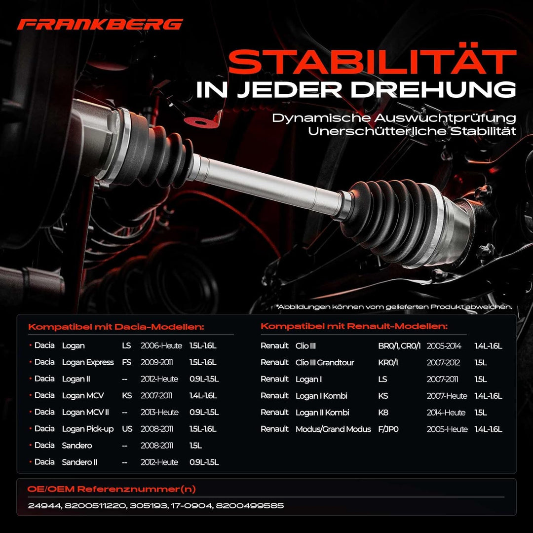 Frankberg Antriebswelle Schaltgetriebe Vorne Links Kompatibel mit Logan LS 1.5L 1.6L 2005-2012 Clio