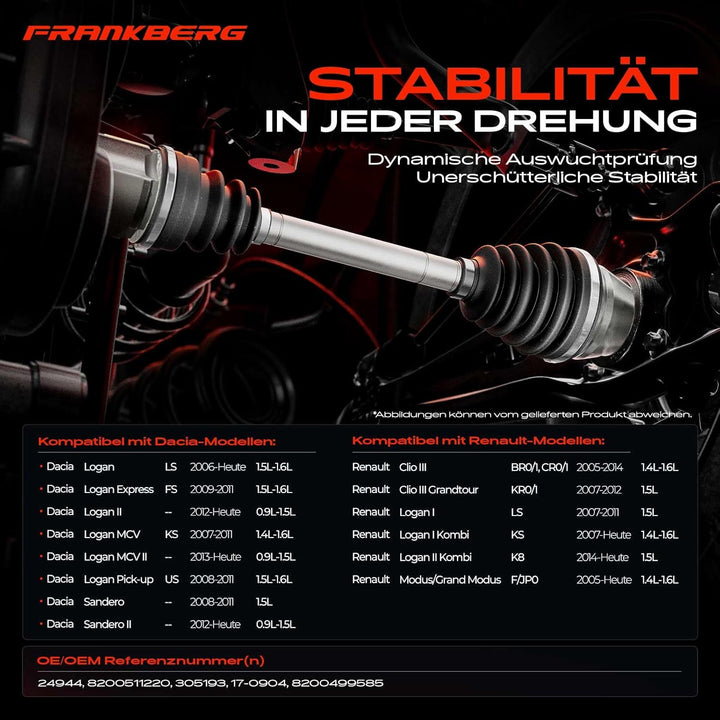 Frankberg Antriebswelle Schaltgetriebe Vorne Links Kompatibel mit Logan LS 1.5L 1.6L 2005-2012 Clio