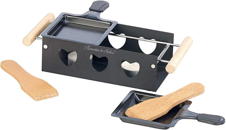 Rosenstein & Söhne Mini-Raclette-Grill: 4er-Set Teelicht-Raclette für 2 Personen, mit Schabern und T