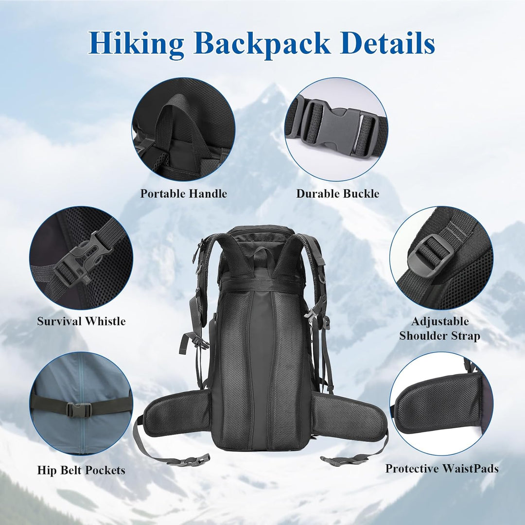 Wanderrucksack Wasserdicht 60L, Leichter Campingrucksack Sportlicher Reiserucksack Trekkingrucksack
