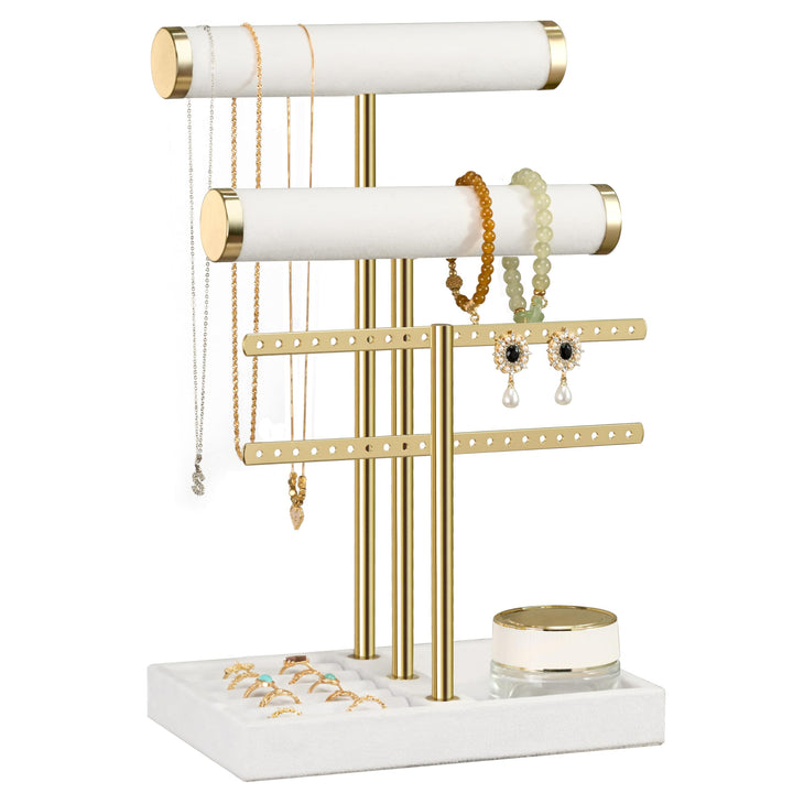 Schmuck Organizer mit 3 Ebenen - Weiss Schmuckständer Armbänder, Abnehmbarer T-Steg Schmuck Ständer,