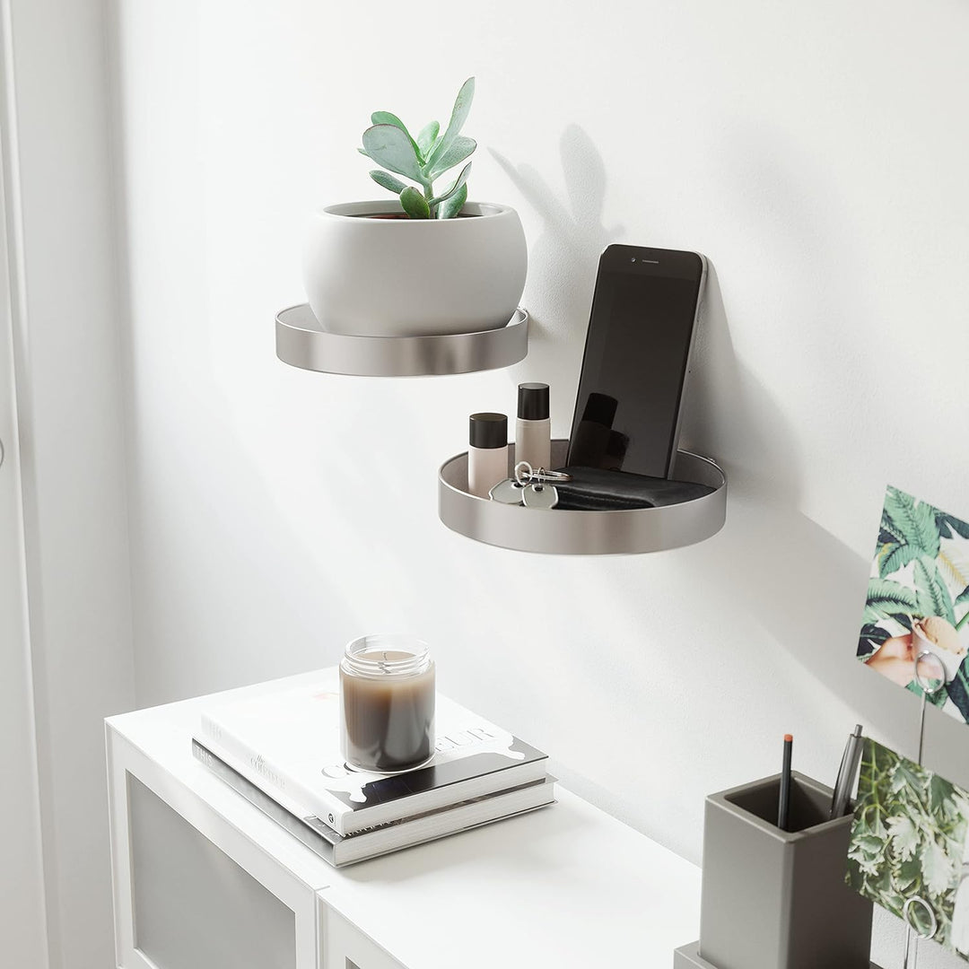 UMBRA Perch Runde Wandregale, Moderne Wanddeko für Flur, Wohnzimmer und Schlafzimmer, Metall, nickel