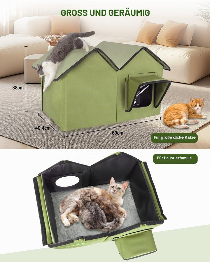 Katzenhaus im Freien, Grosse wasserdichte isolierte Katzenkennel mit erhöhter Basis, Winterhaus für