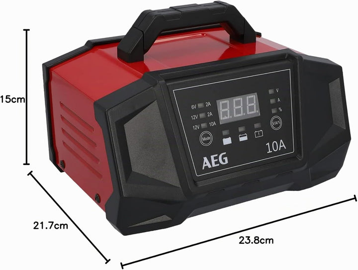 AEG 158008 Werkstatt-Ladegerät WM 10 Ampere für 6 und 12 Volt Batterien, mit Autostart-Funktion, CE,