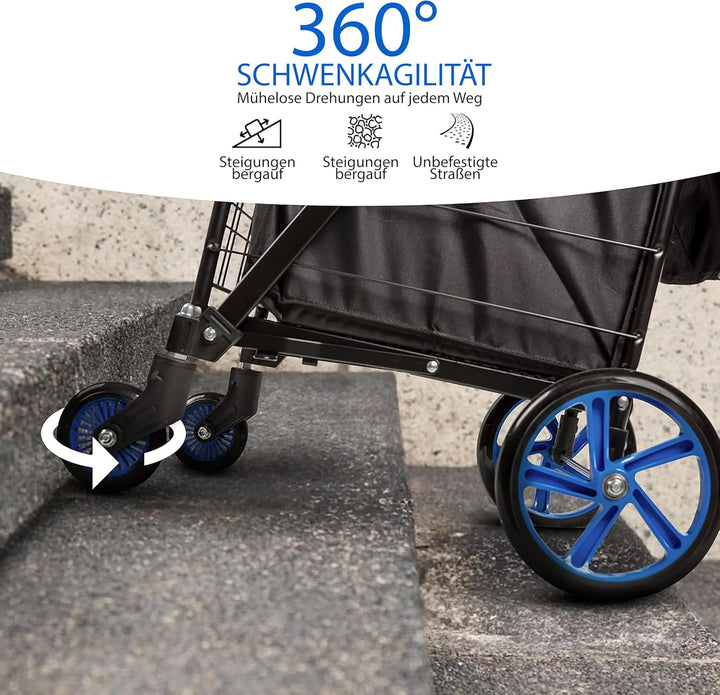 SereneLife Einkaufstrolley Klappbar & Treppensteiger, Einkaufswagen- aus Metall, Shopping Trolley- 5