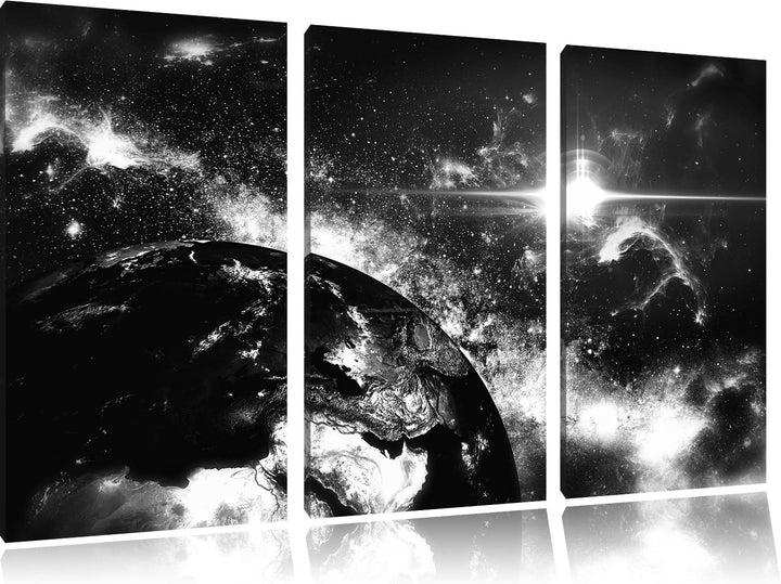 Pixxprint die Erde von Oben bei Nacht Kunst B&W 3-Teiler Leinwandbild 120x80 Bild auf Leinwand