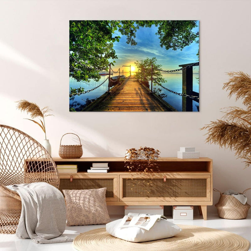 Bilder auf Leinwand 100x70cm Leinwandbild See Sonnenuntergang Boot Landschaft Gross Wanddeko Bild Sc