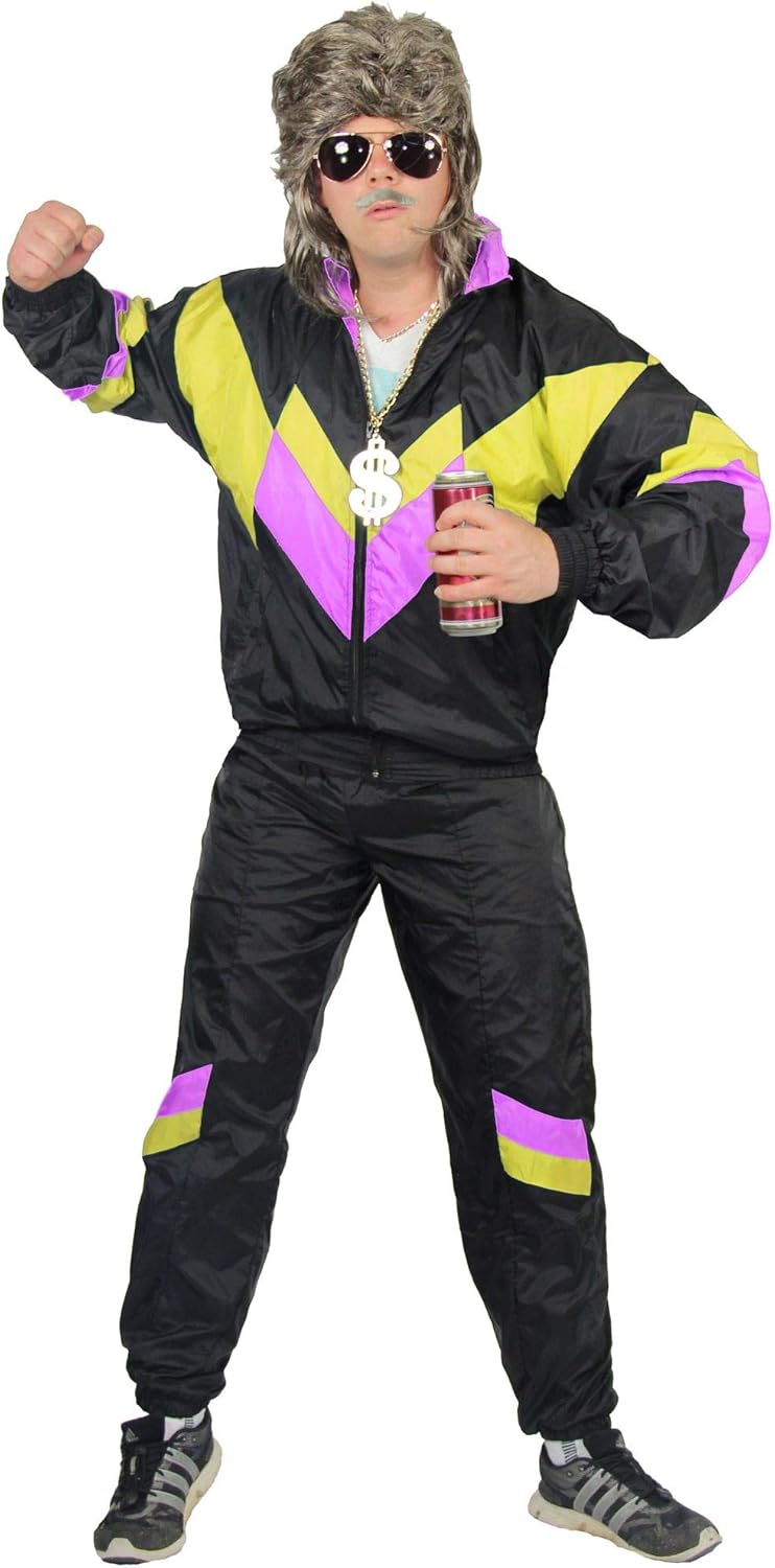 Foxxeo Premium 80er Jahre Kostüm für Herren Damen Trainingsanzug Assianzug Assi Gr. S – XXXXL M Schw