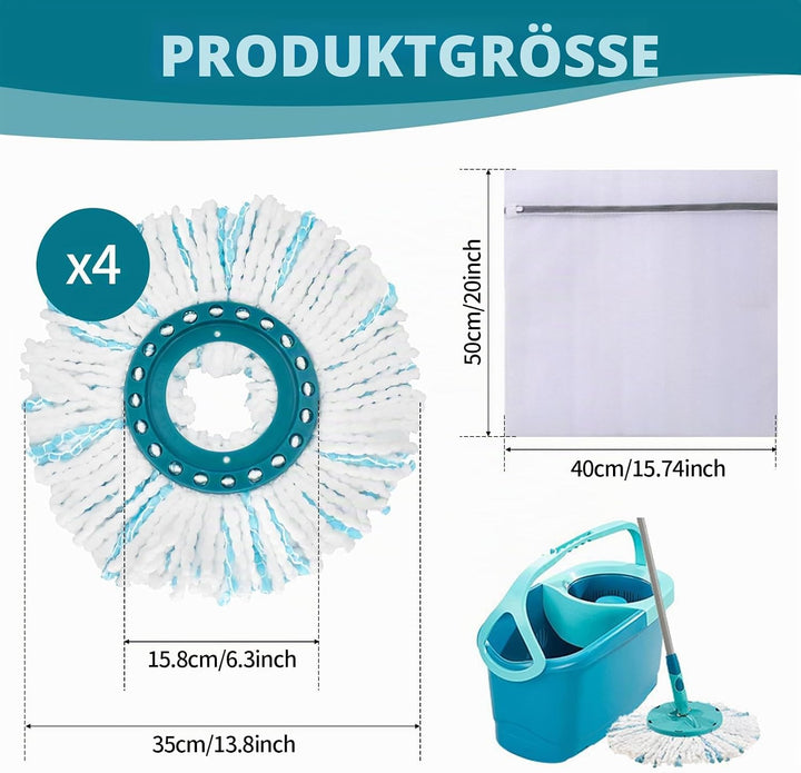 Clean Twist Disc Mop, 4 Stück Wischmop Ersatzbezug Kompatible Ersatzmoppköpfe Ersatzkopf für Leifhei