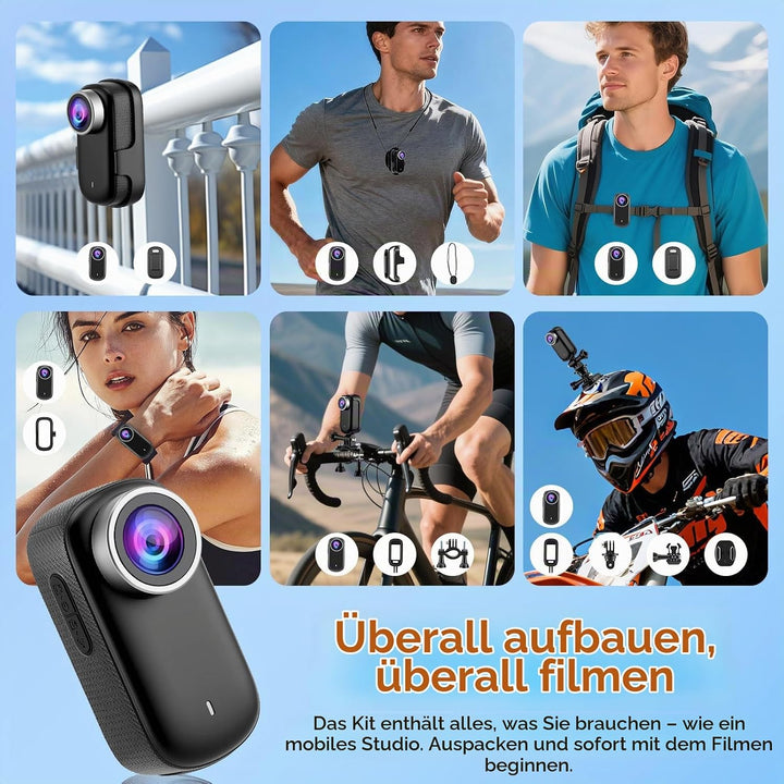 4K Action Kamera, Mini Bodycam mit 180° Drehbarem Bildschirm, Magnetische Freihändig POV Kamera mit