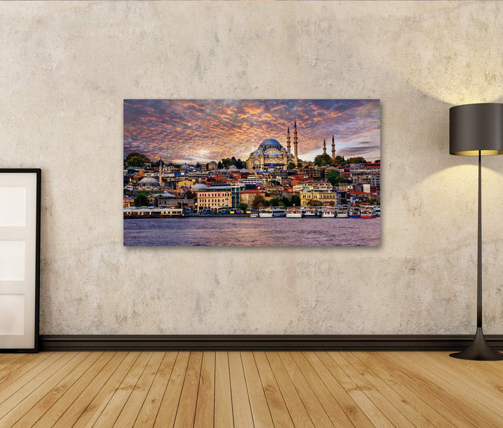 Bild auf Leinwand Goldenes Horn Und Die Altstadt Von Istanbul Auf Dramatischem Sonnenuntergang Türke