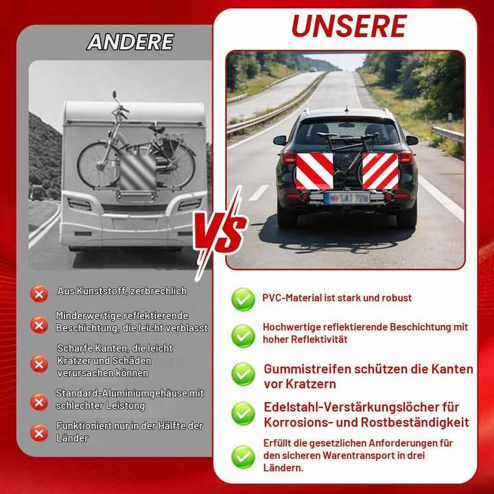 2 in 1 Warntafel Fahrradträger aus PVC für Italien, Spanien und Portugal 50 x 50 cm Reflektierendes