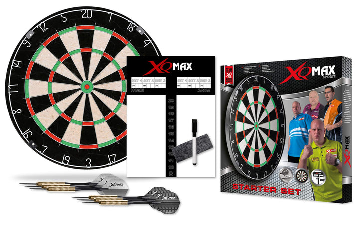 XQMAX Starter Set Bristle Dardboard, inkl. 6x 18g Steel Darts, Scoreboard, Wischer und Stift
