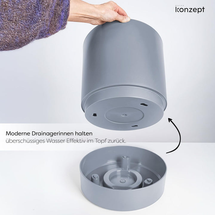 KONZEPT Blumentopf mit Untersetzer 38 cm - grosser Übertopf aus Kunststoff für Zimmerpflanzen, moder