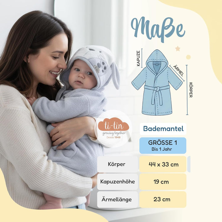 Ti TIN Kinder‑Bademantel mit Kapuze und Hasenohren – 100% Baumwolle, weich & saugfähi, Grösse 6–12 M