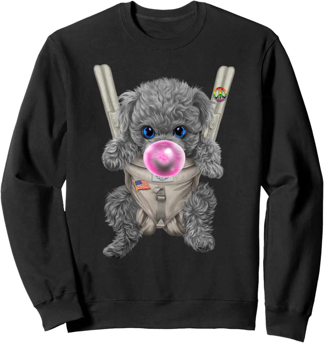 Blauer Pudelhund mit Kaugummi in der Babytrage Sweatshirt