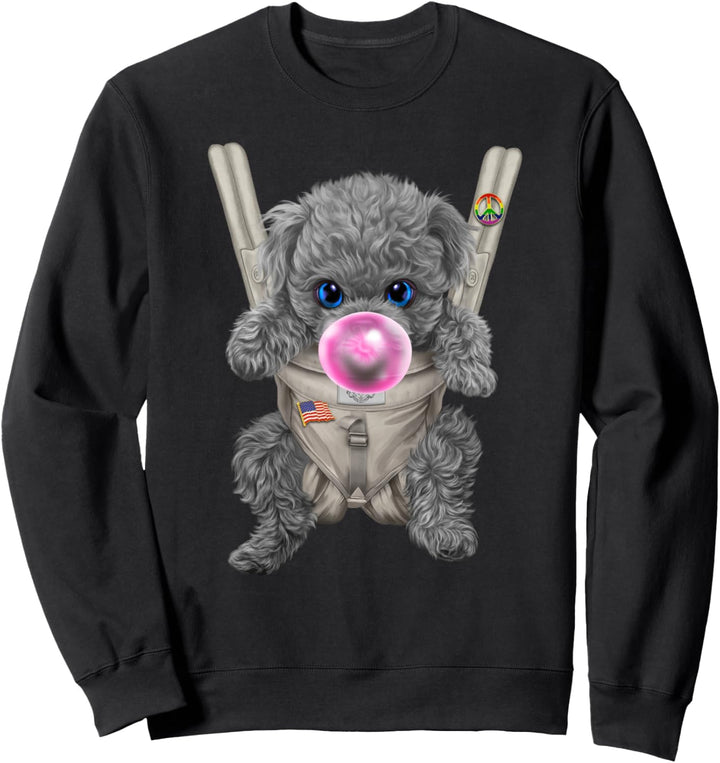 Blauer Pudelhund mit Kaugummi in der Babytrage Sweatshirt