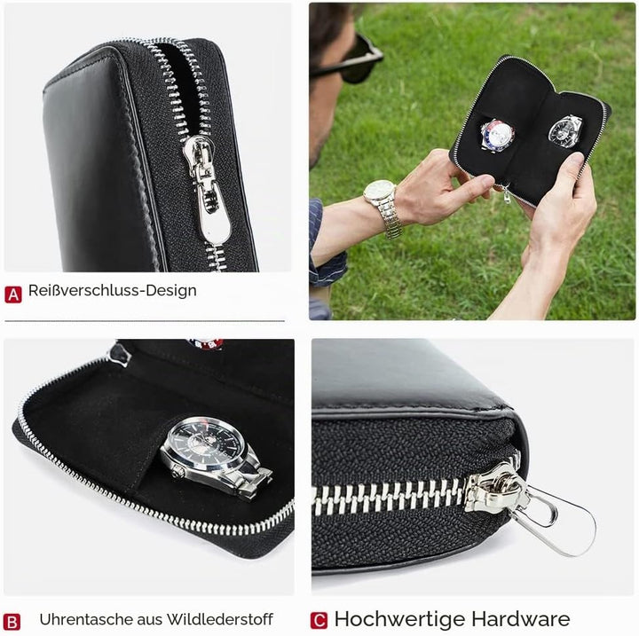 Hiram Uhr Travel Case für 2 Uhren Handgemachte Leder Uhren Aufbewahrungsbox Tragbare Uhr Reise Organ