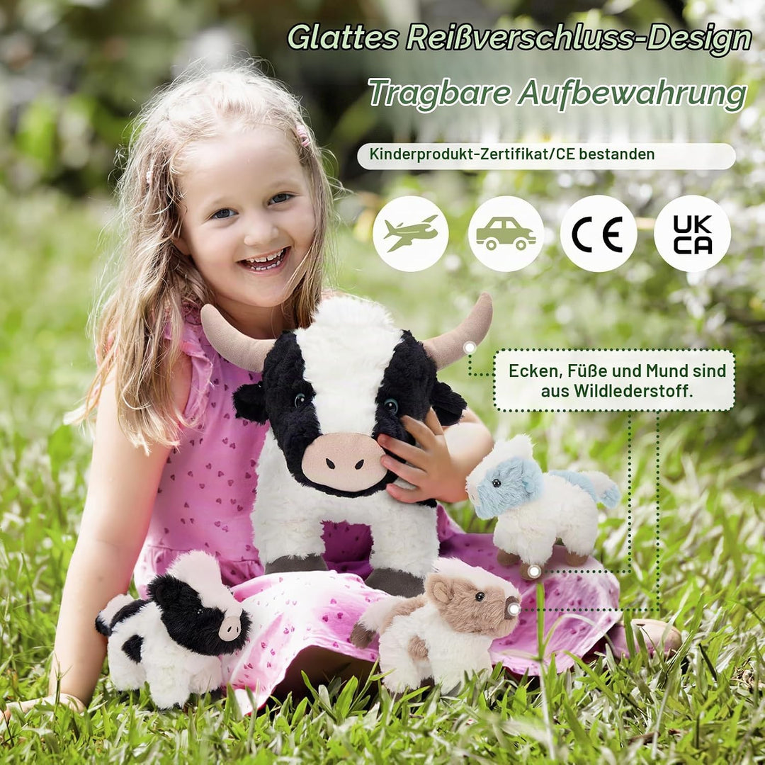 MorisMos riesen Milchkuh Kühe Plüschtier, 52cm gross Kuh Kuscheltier XXL mit 3 Babys im Bauch, Milkc