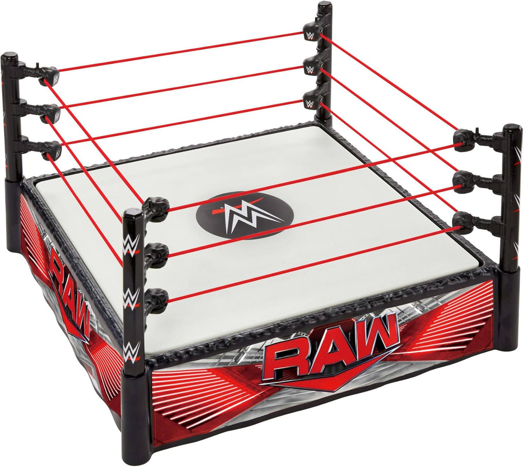 Mattel WWE Superstar-Ring mit Etiketten für Hauptkampf und RAW, Matte mit Sprungfedern und Ring mit