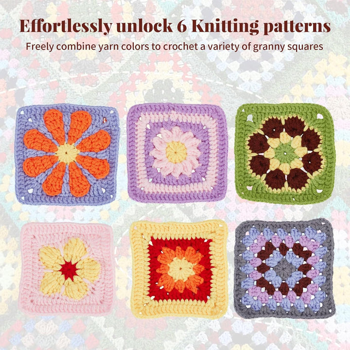 ORIGACH 6 in 1 Häkelset Für Anfänger, DIY Daisy Granny Square Starter Häkelset Mit Häkelblockiermatt