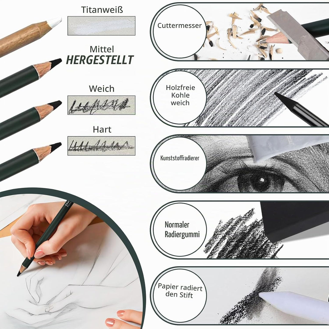 19 Stück Skizzen Zeichen Bleistift Set, Ideal zum Schattieren für Zeichnen Skizzieren Anfänger und K