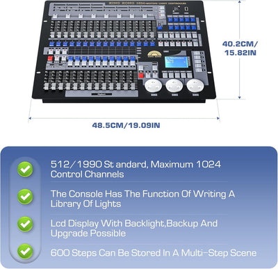 DMX Controller, 1024 DMX Console für Discolicht Bühnenbeleuchtung, DMX 512 DJ Disco Controller Ausrü