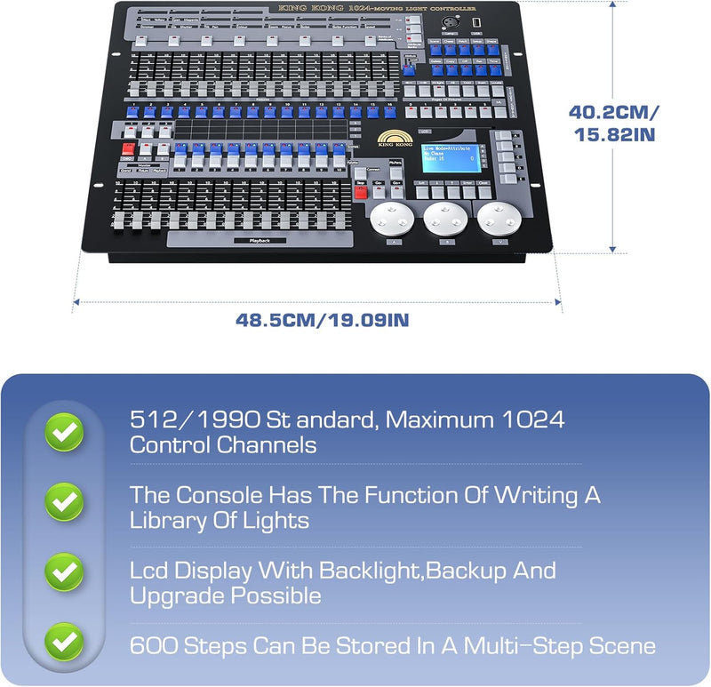 DMX Controller, 1024 DMX Console für Discolicht Bühnenbeleuchtung, DMX 512 DJ Disco Controller Ausrü