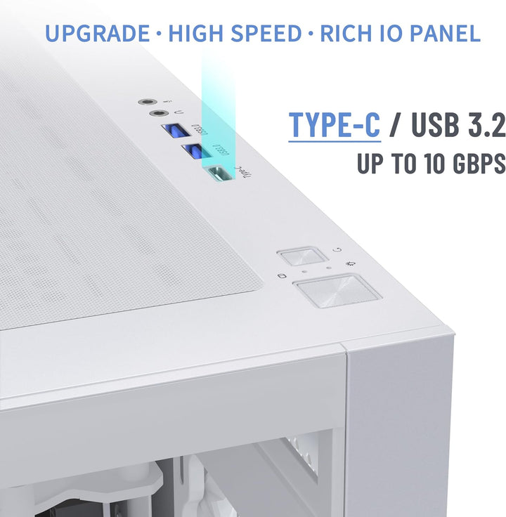 MUSETEX PC Gehäuse ATX 3 Non-LED Lüfter vorinstalliert, Typ-C Mid-Tower Computergehäuse mit Vollsich