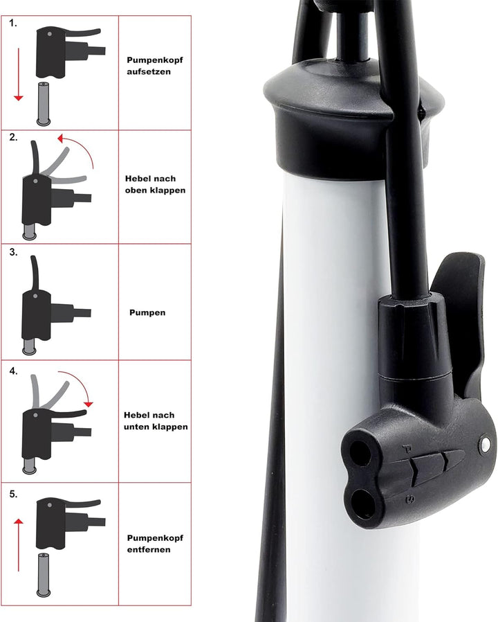 P4B | Luftpumpen mit oder ohne Manometer | Fahrradpumpe geeignet für alle Schlauchventile, Weiss = M