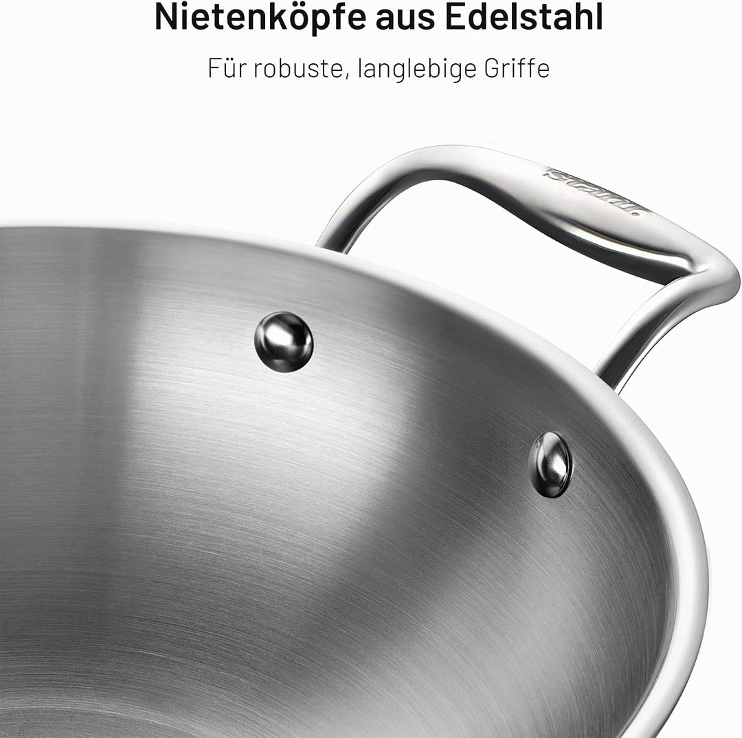 Stahl Triply Edelstahl Tasla mit Deckel I Triply Edelstahl-Kochgeschirr I Tri Ply Tasla Kadai mit In