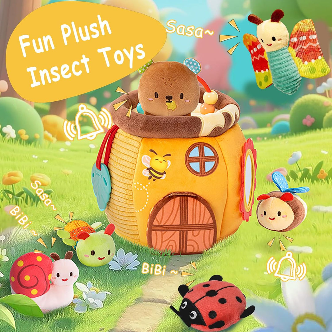 Baby Spielzeug 6-12 Monate, Bienenhaus mit 6 Insekten Montessori Sensorik Plüsch Spielzeug, Mit Spie
