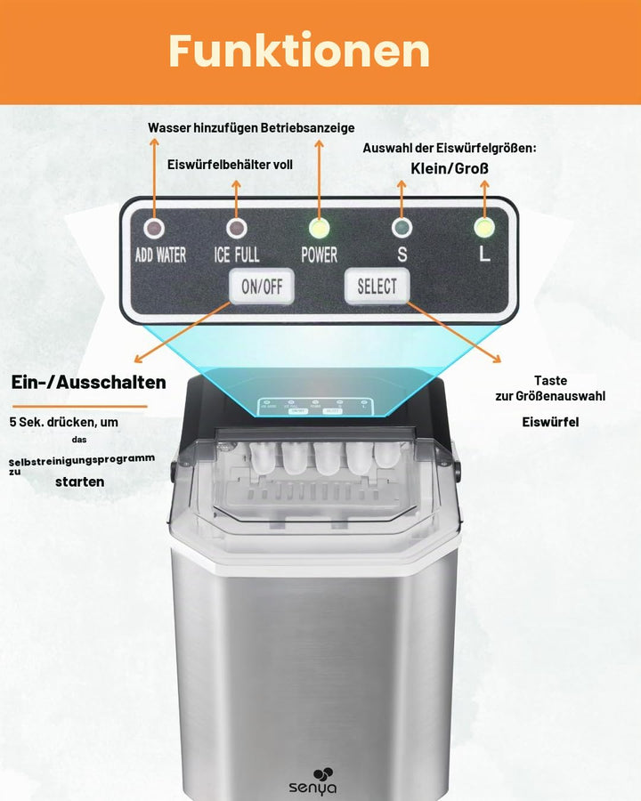 SENYA Eiswürfelmaschine, 2 Eiswürfelgrössen, bis zu 12 kg in 24 Stunden, Tank 1,3 l – LED-Display –