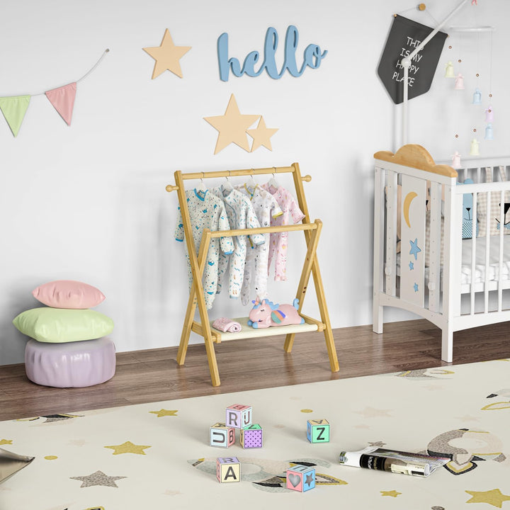 BAMBOOHOMIE Baby-Kleiderständer für Babyshower, Haustiere und Puppen, Baby-Kleiderständer mit Ablage