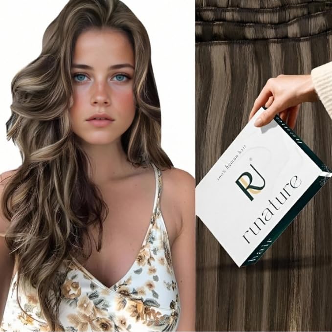 RUNATURE Extensions Echthaar Tressen Zum Einnähen Braun 35cm Haarverlängerung Glatt Weft Echte Haare