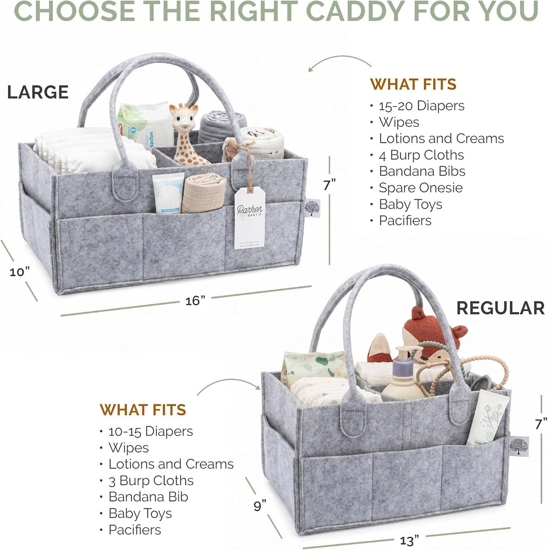 Parker Baby Diaper Caddy - Nursery Storage Bin and Car Organizer for Diapers and Baby Wipes - Large