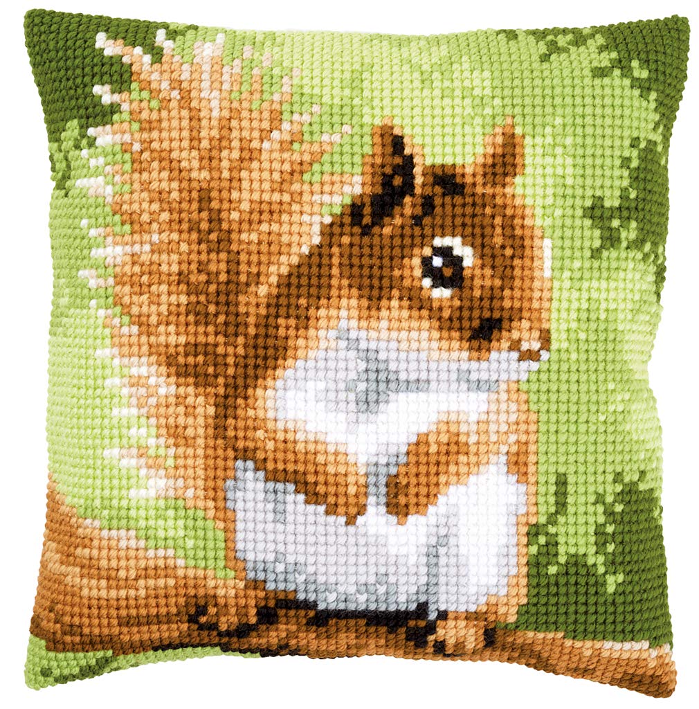 Vervaco PN-0157491 Kreuzstichkissen Eichhörnchen Kreuzstichset, Baumwolle, mehrfarbig, 40 x 40 cm /