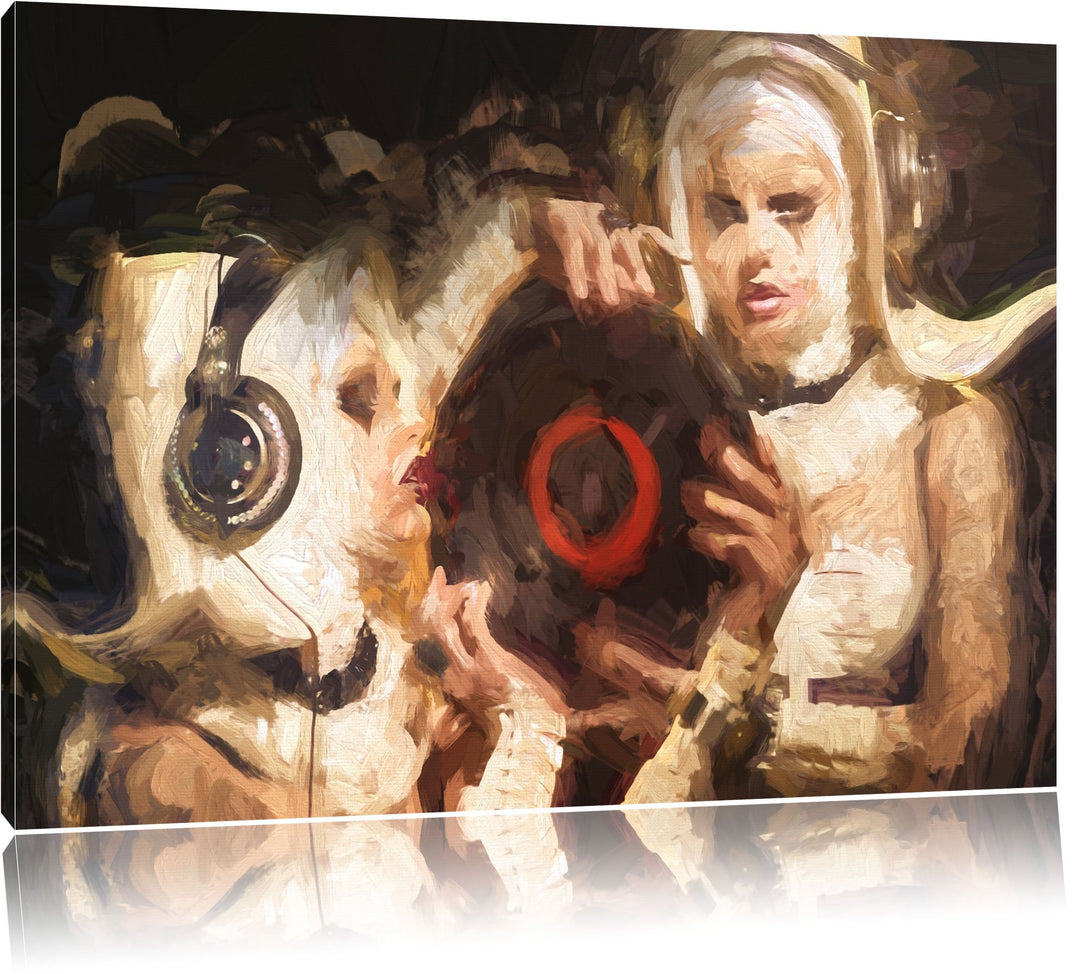 Pixxprint Mysteriöse DJ Frauen als Leinwandbild/Grösse: 100x70 / Wandbild/Kunstdruck/fertig bespannt