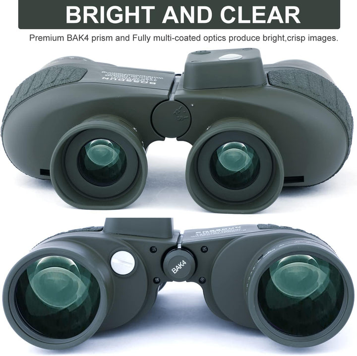 BOSSDUN 10x50 Marine Fernglas,Fernglas mit Nachtsicht Entfernungsmesser und Kompass, für Wassersport