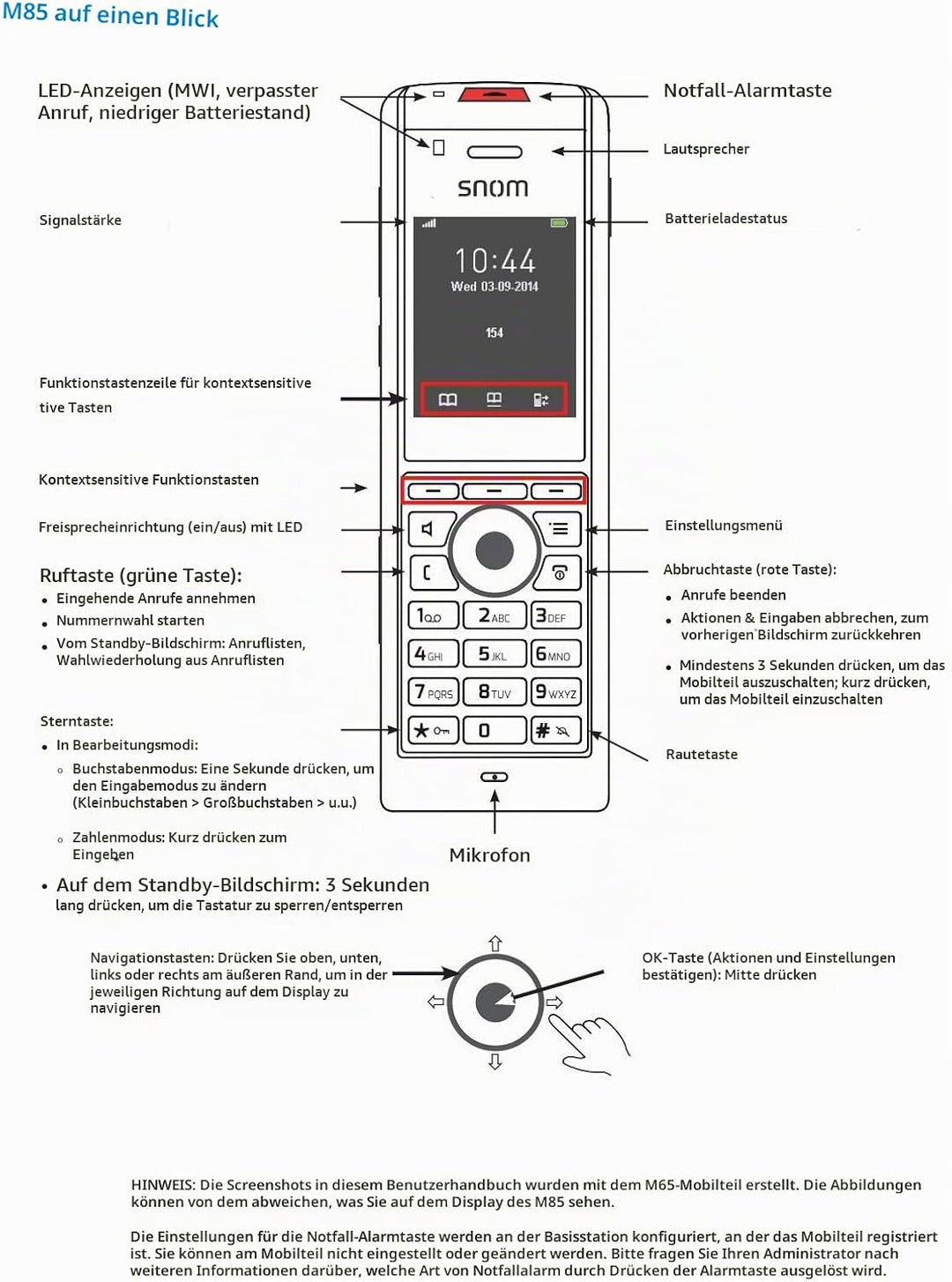 Snom M85 Industrial DECT-Mobilteil (2 “176 x 220 px TFT, Alarmschlüssel, 3,5-mm-Headset-Buchse, Vibr