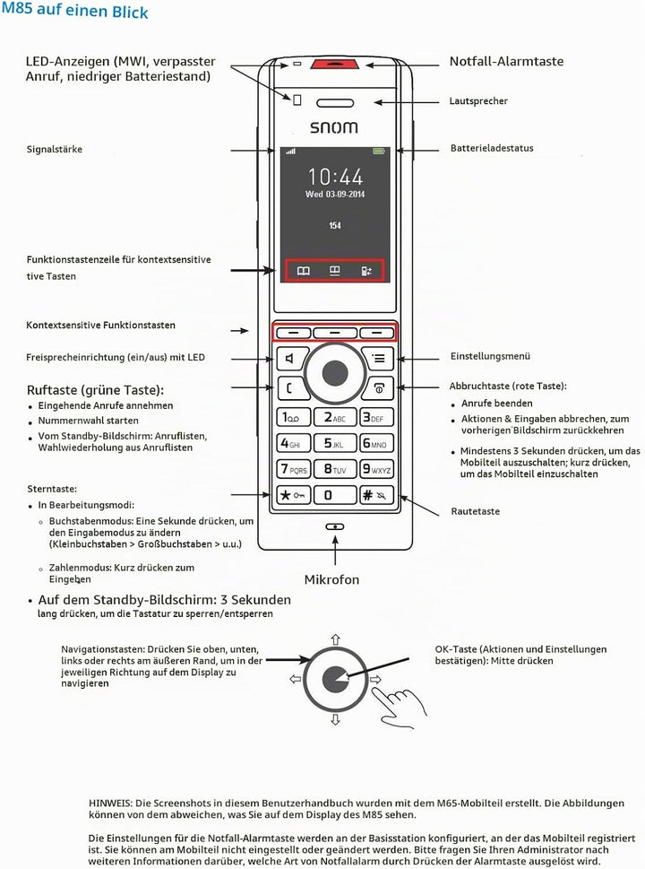 Snom M85 Industrial DECT-Mobilteil (2 “176 x 220 px TFT, Alarmschlüssel, 3,5-mm-Headset-Buchse, Vibr