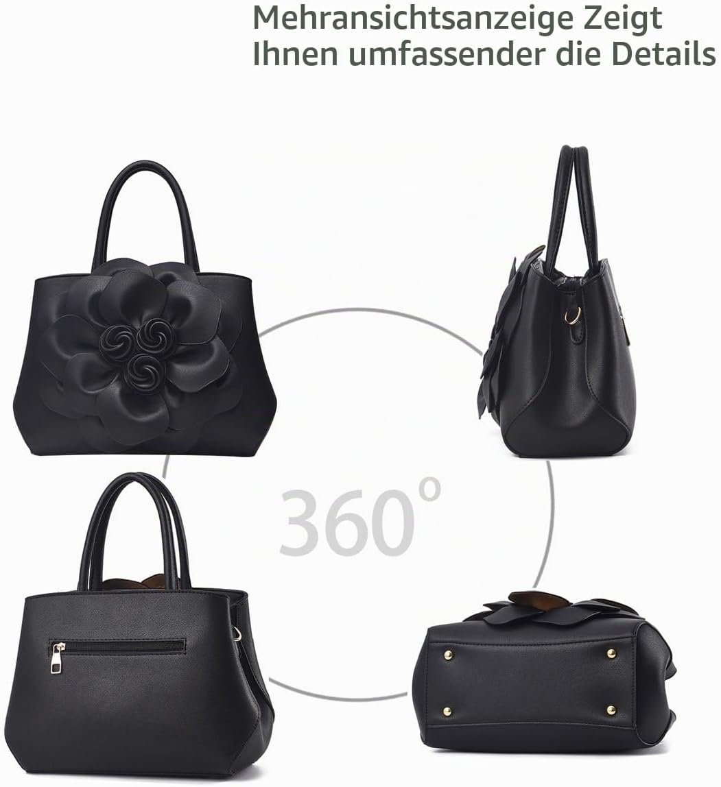 NICOLE &amp; DORIS Modische Damen-Umhängetasche, Handtasche, Umhängetasche, Blumenmotiv Schwarz, Schwarz