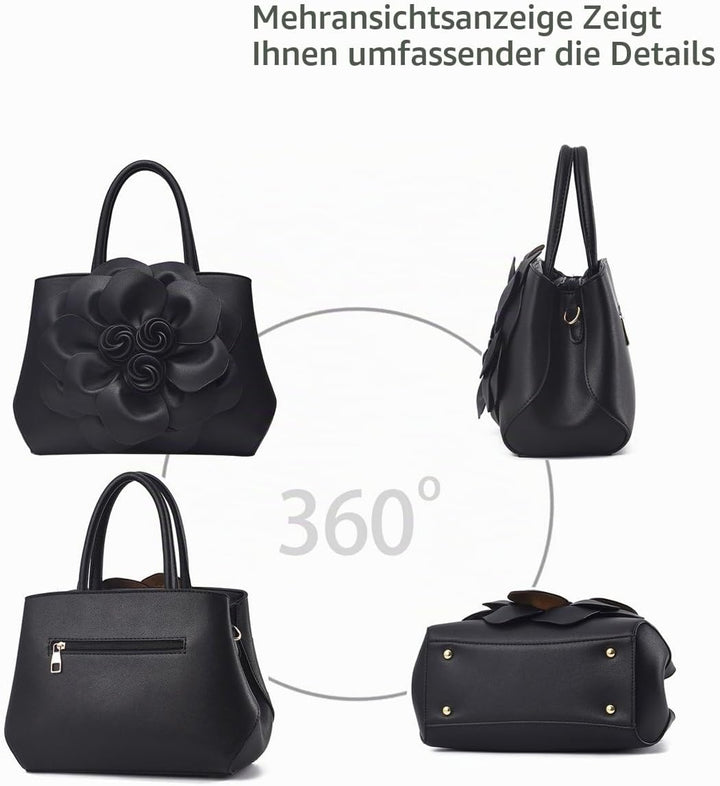 NICOLE &amp; DORIS Modische Damen-Umhängetasche, Handtasche, Umhängetasche, Blumenmotiv Schwarz, Schwarz