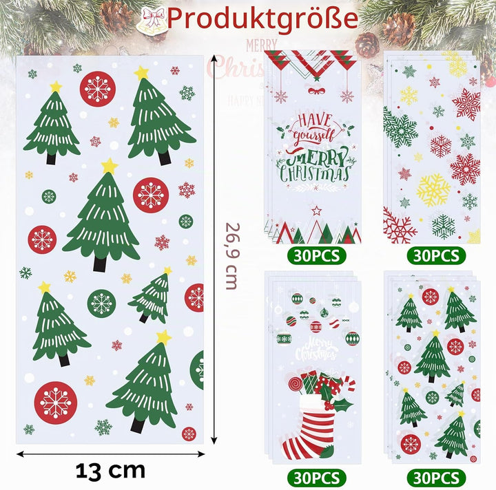 120 Stück Weihnachts-Cellophantüten, Plätzchentüten Weihnachten, Kekstüten, Weihnachtstüten Zum Befü