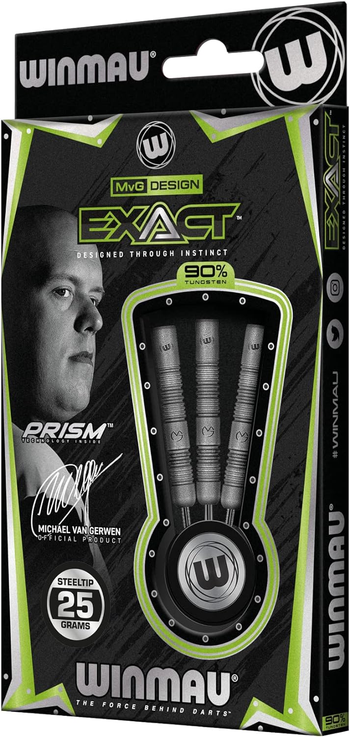WINMAU Michael Van Gerwen MvG Exact Tungsten Darts Set with Flights and Stems (Shafts) 25 g, 25 g