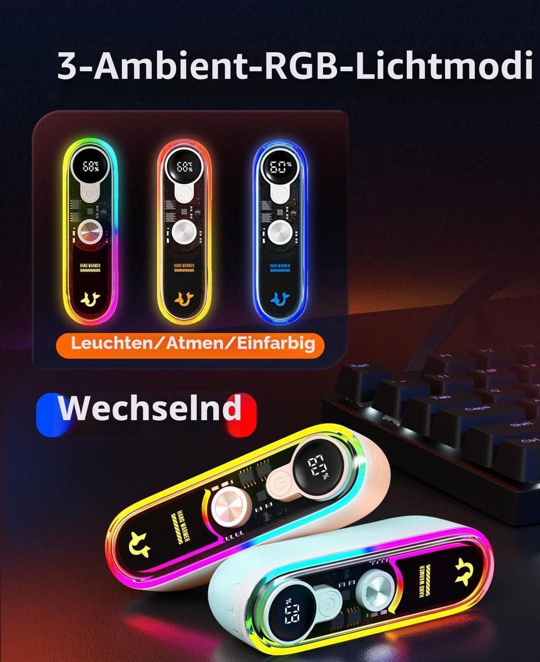 Handwärmer Taschenwärmer Elektrisch, 2 in 1 Handwärmers Tragbar Magnetisch, 4 Wärmestufen, Taschenwä