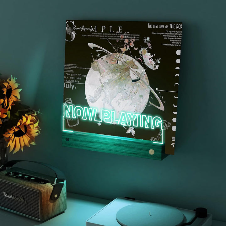 YuanDian Schallplatten Wandhalterung, Light up Now Playing Vinyl Record Stand mit 16 wechselnden Far
