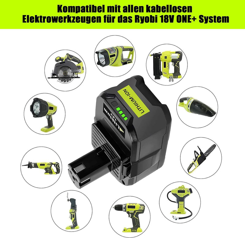 KUNLUN 2Stück 5,5Ah Ersatzakku für Ryobi 18V P108 Akku Li-ion Batterie Ryobi ONE+ RB18L50 RB18L40 RB