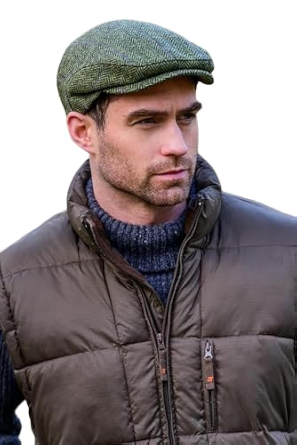 Mucros Weavers Irish Trinity Flat Cap für Herren Newsboy Hut XL Green Herringbone, XL Green Herringb
