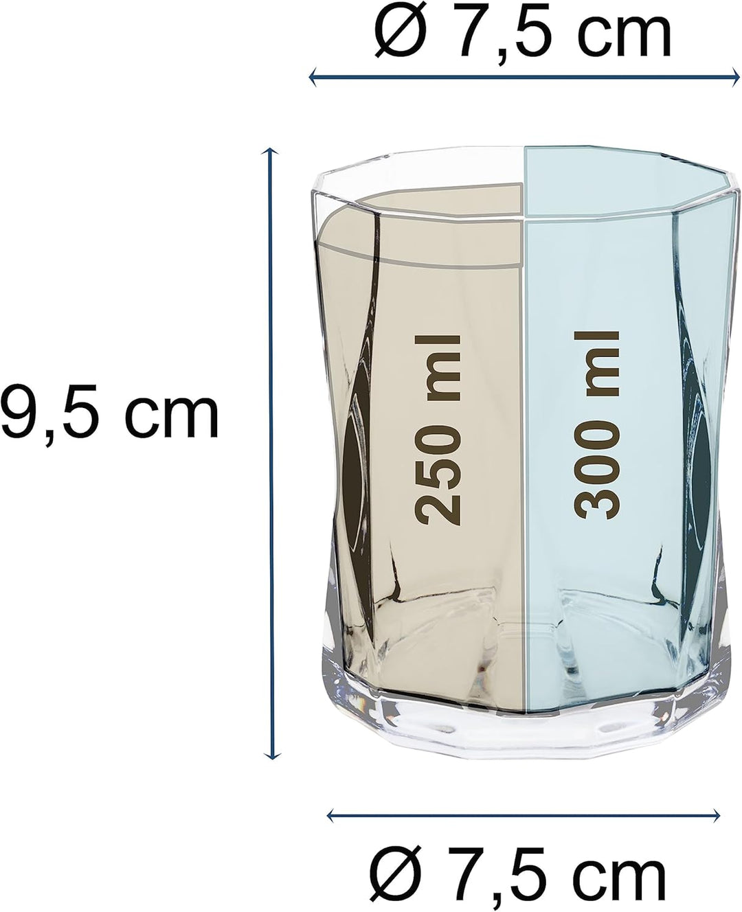 Melamin Geschirr Set für 6 Personen Grau Granit-Optik 24 Teile - mit grauen Trinkgläsern 300 ml - Ca